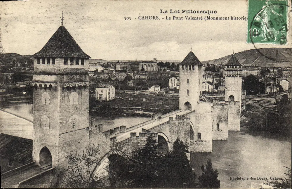 Cahors — O Ponte Valentré (Monumento histórico) — Fototipia dos Docks, Cahors, n° 505 - Frente