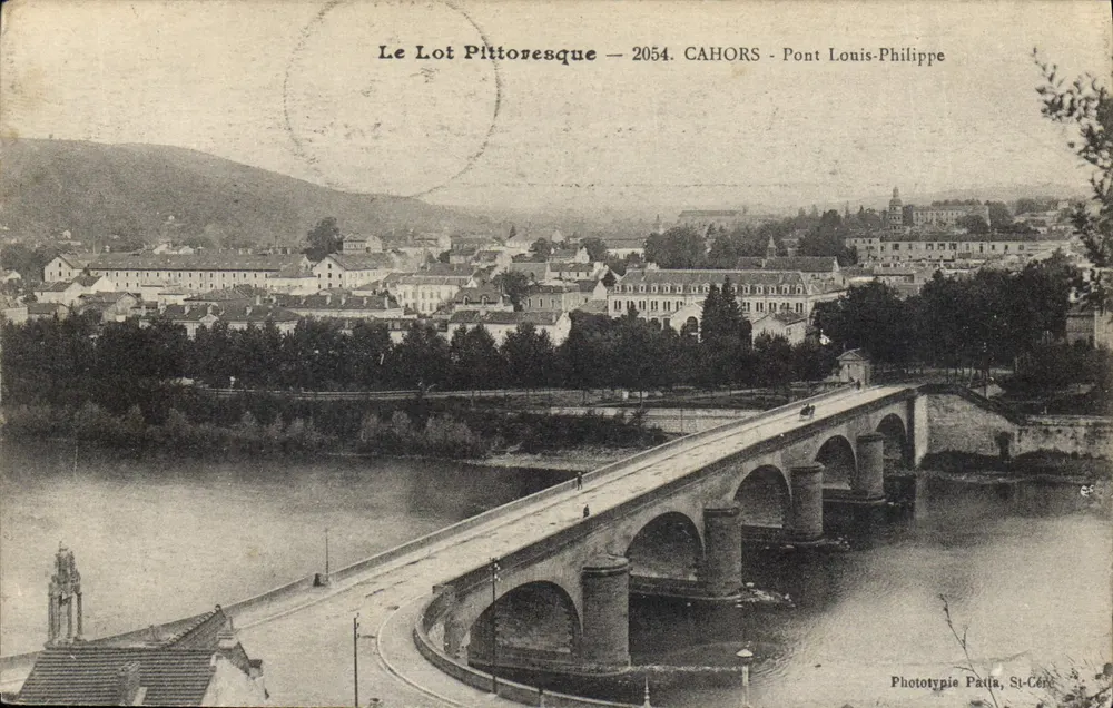 Cahors — Most Louis-Philippe — widok rzeki Lot — Fototypia Patia, St-Céré - Awers
