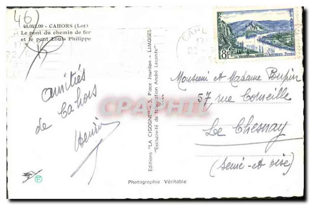 Die Cigogne — Brücke Louis Philippe und Eisenbahnbrücke — Editions 'La Cigogne' - Rückseite