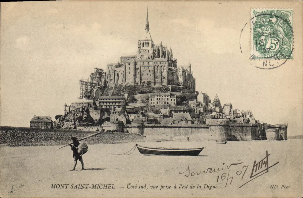 Mont Saint-Michel — Südseite, Aufnahme vom Osten der Digue — ND Phot - Vorderseite