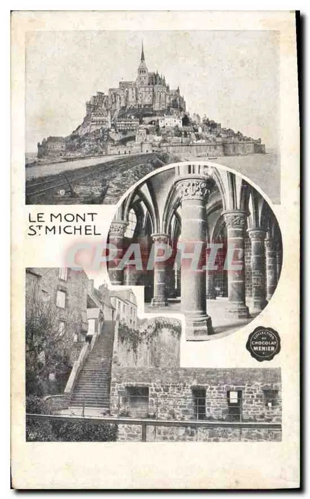 Monte Saint-Michel — vista panorâmica e detalhes arquitetônicos — Coleção Chocolat Menier - Frente