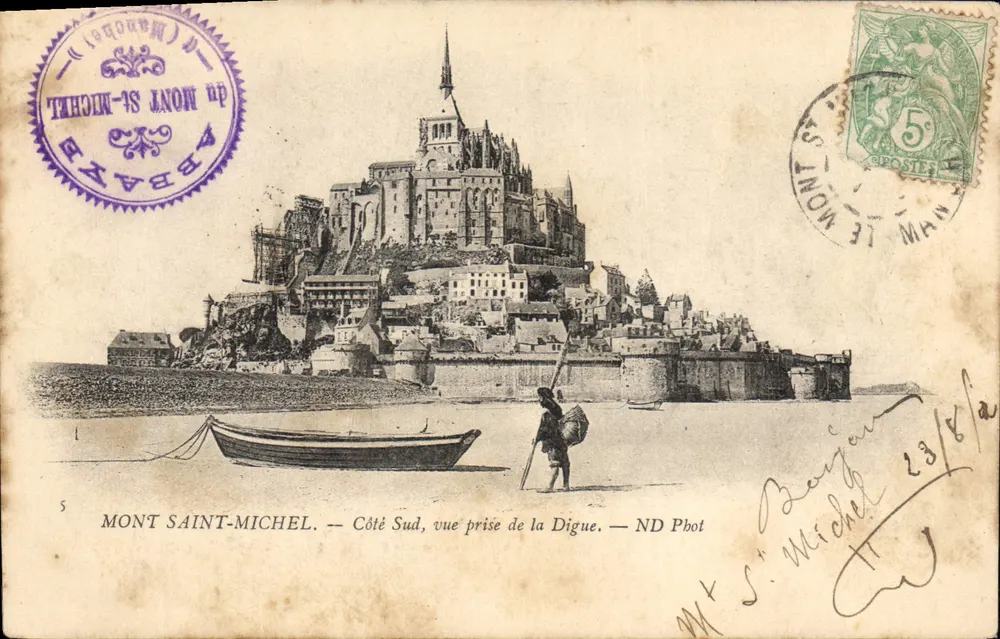Mont Saint-Michel — Südseite, Aufnahme von der Digue — ND Phot - Vorderseite