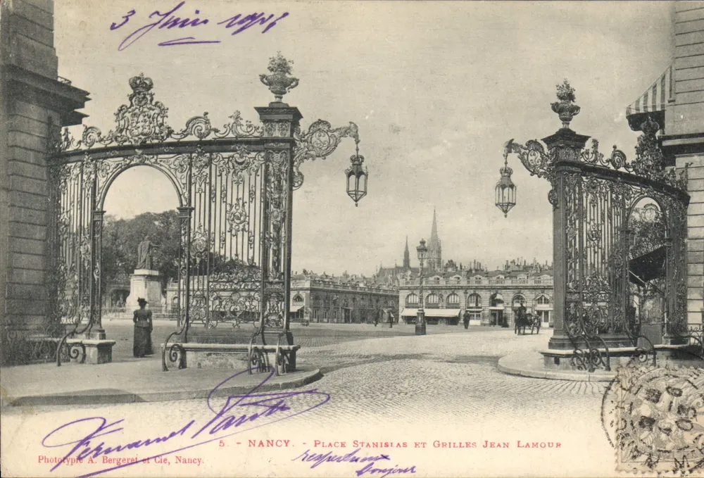 Nancy — Place Stanislas e cancelli Jean Lamour — Fototipo A. Bergerat e Cie, Nancy - Recto