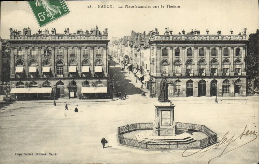 NANCY - La Plaza Stanislas hacia el Teatro — Imprentas Unidas, Nancy, n°28 - Anverso