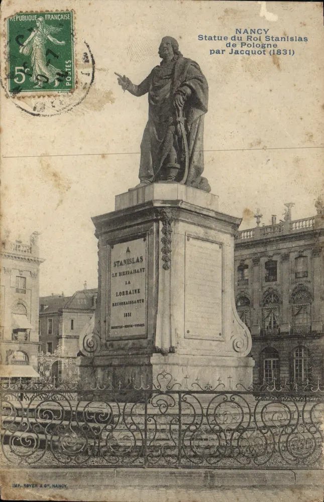 Nancy — Estátua do Rei Stanislas da Polônia (1831) — Imp. Dreyer & Cie, Nancy - Frente