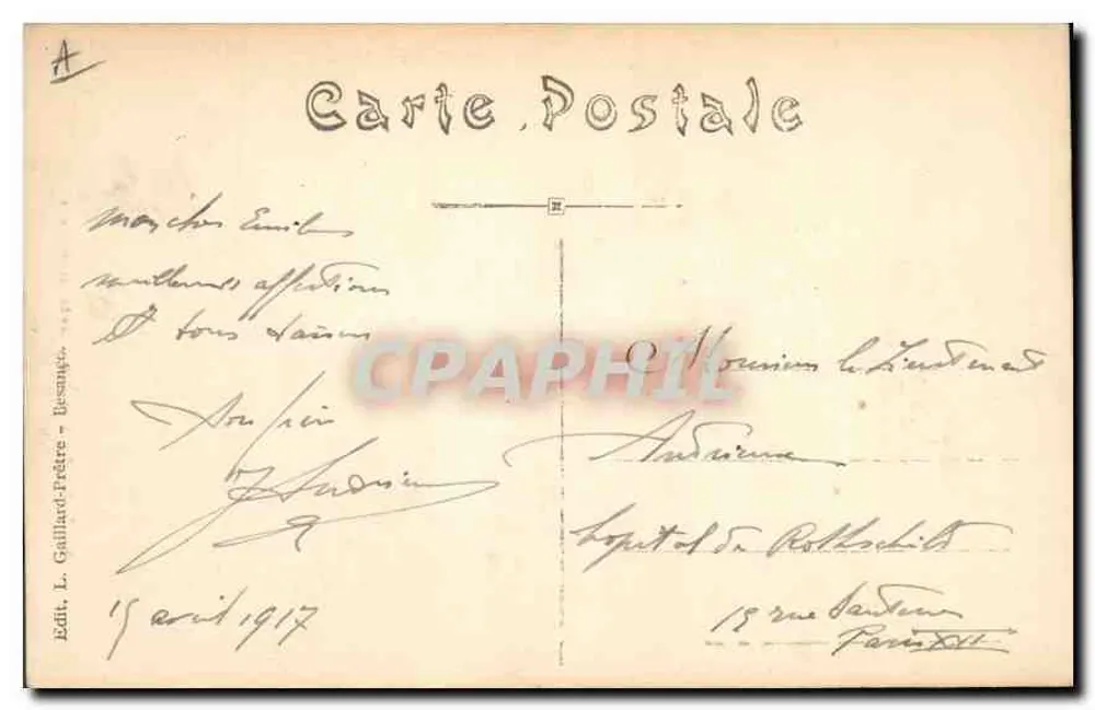 Belfort — Brama Brisach — Wydawca L. Gallard-Frétré, Besançon, nr 947 - Rewers