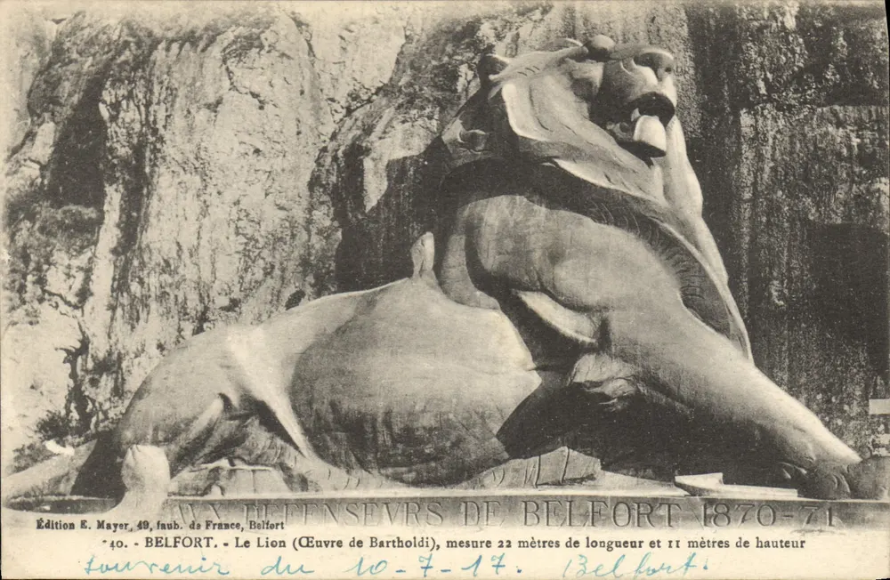 Belfort - O Leão (Obra de Bartholdi) — Edição E. Mayer, 49, bairro de França, Belfort, n°40 - Frente