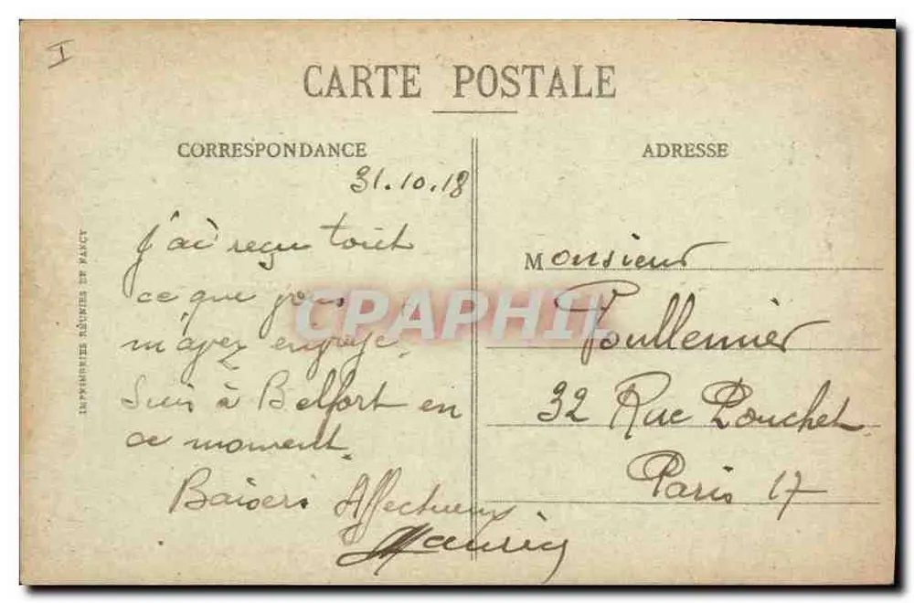 Belfort - La Miotte e a Valeira — Edição N. Mayer, 48, Imp. de France, Belfort - Verso