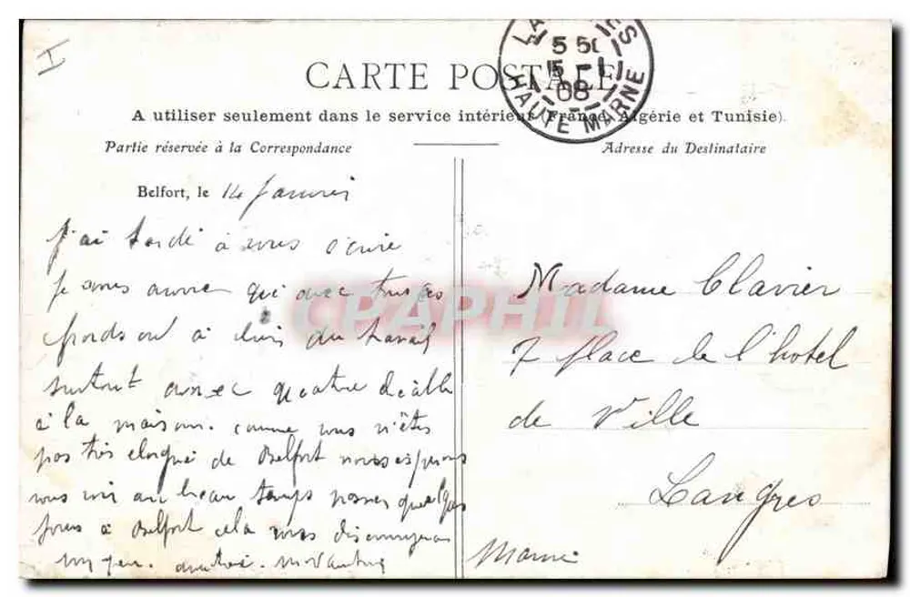 Belfort — La Tour de la Miotte — Éditeur non visible - Verso