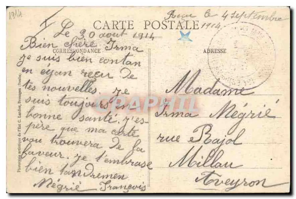 Belfort - Monumento dos 3 Sítios — 1813-14, 1815, 1870-71 — editor L. B., n° 963 - Verso