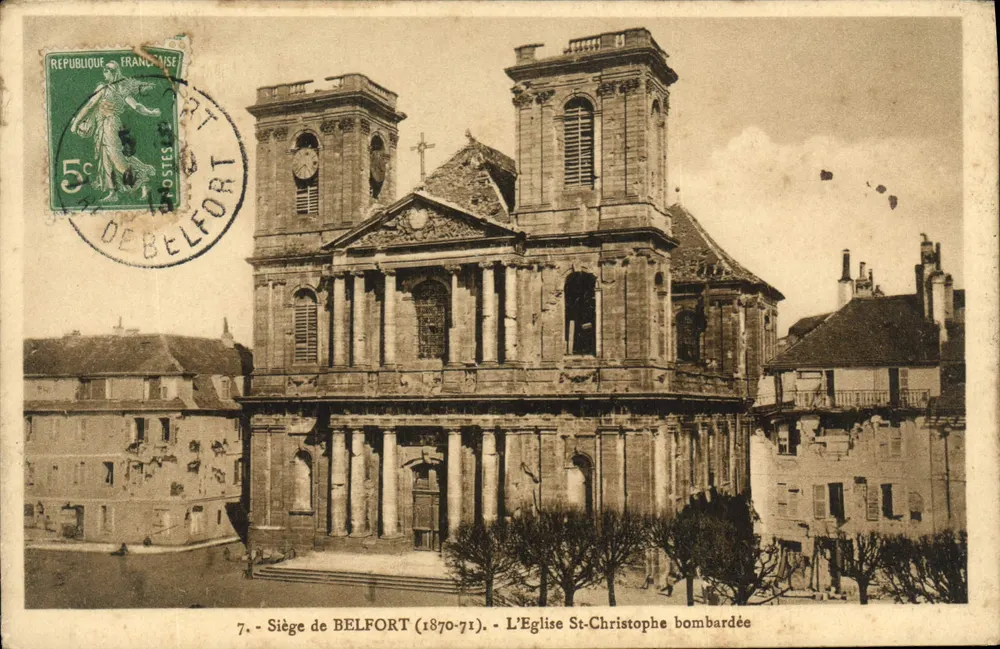 Belagerung von Belfort (1870-71) — Die Kirche St-Christophe bombardiert — J.B. Schmitt & fils, Verleger in Belfort, n°24 - Vorderseite