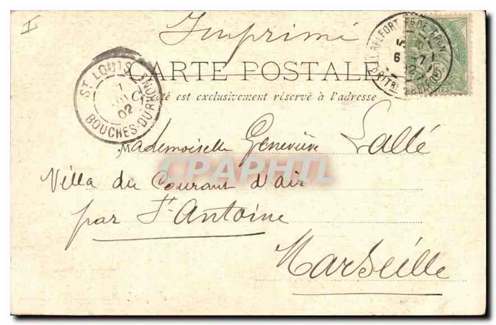 Torre de la Miotte — Belfort — editor A. B. Schmitt, Belfort, n° de série não visível - Verso