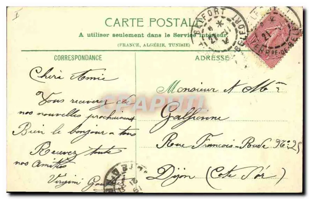 Belfort, O Leão — Monumento aos Defensores de Belfort 1870-71 — Éd. R.P.B. n° 3478 - Verso
