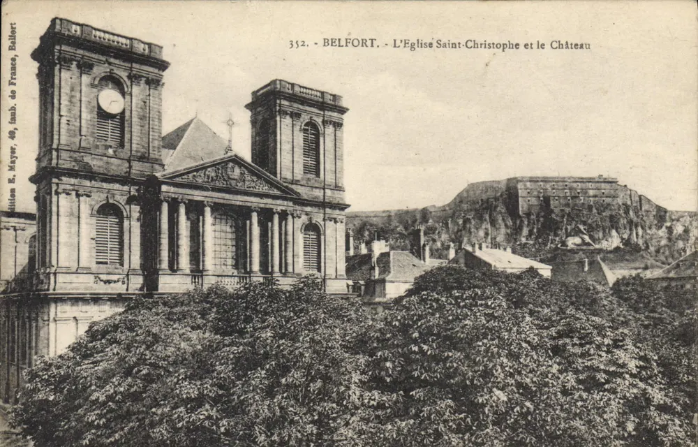 Belfort - Die Kirche Saint-Christophe und das Schloss — Ausgabe E. Mayer, Balleroy, n° 352 - Vorderseite