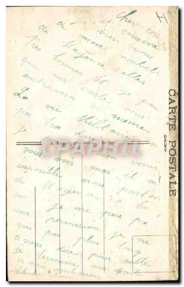 Belfort (Territoire) — Monument dos Três Assentos — editor C. Kaeppen, n° 196 - Verso