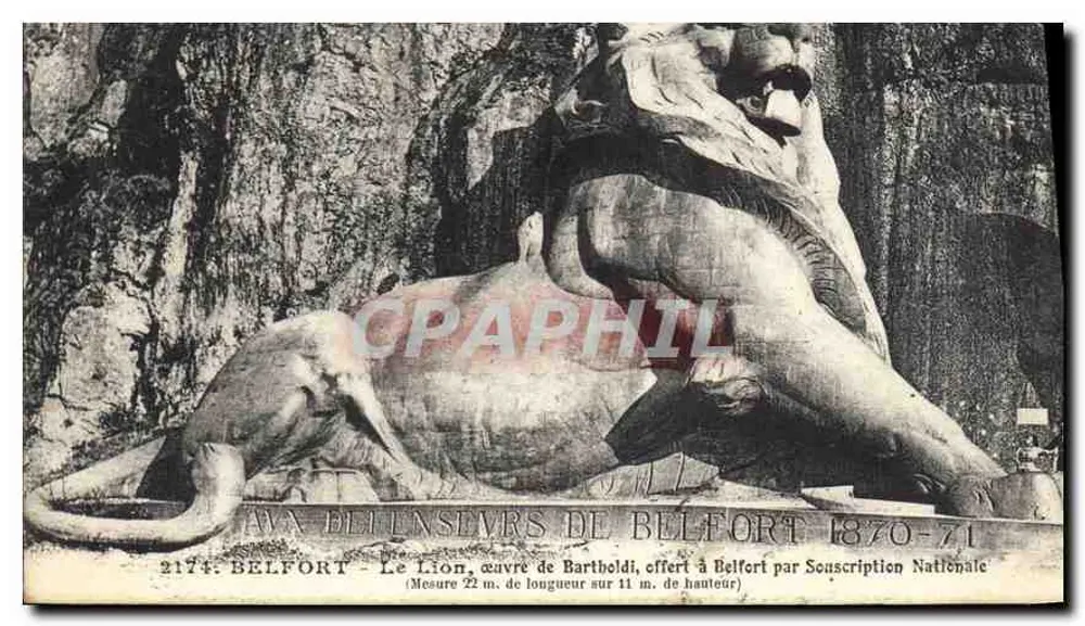 Belfort - O Leão — obra de Bartholdi, oferecida a Belfort por Subscrição Nacional (1870-71) — n° 2174 - Frente