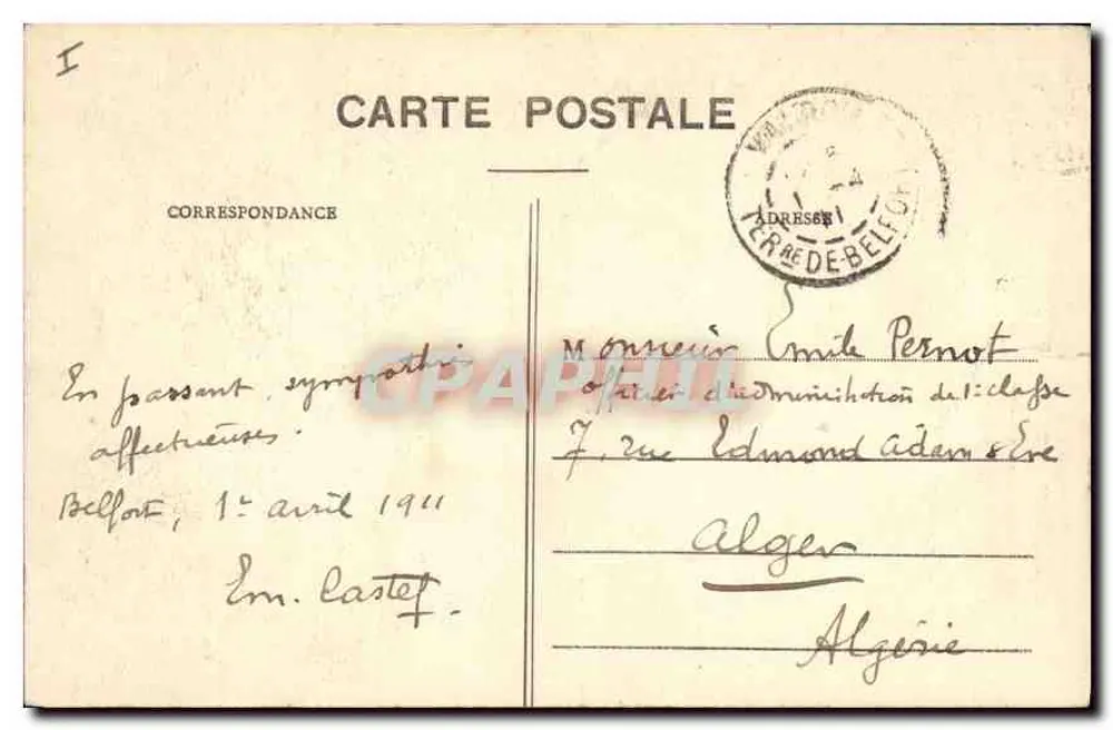 Belfort — La Torre de la Miotte, vista desde los Glacis — Editor J. Deyon & Frères - Reverso