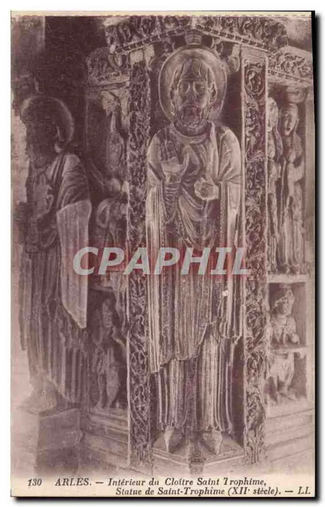 Arles — Interior do Claustro de São Trofiméu, Estátua de São Trofiméu (século XII) — LL - Frente