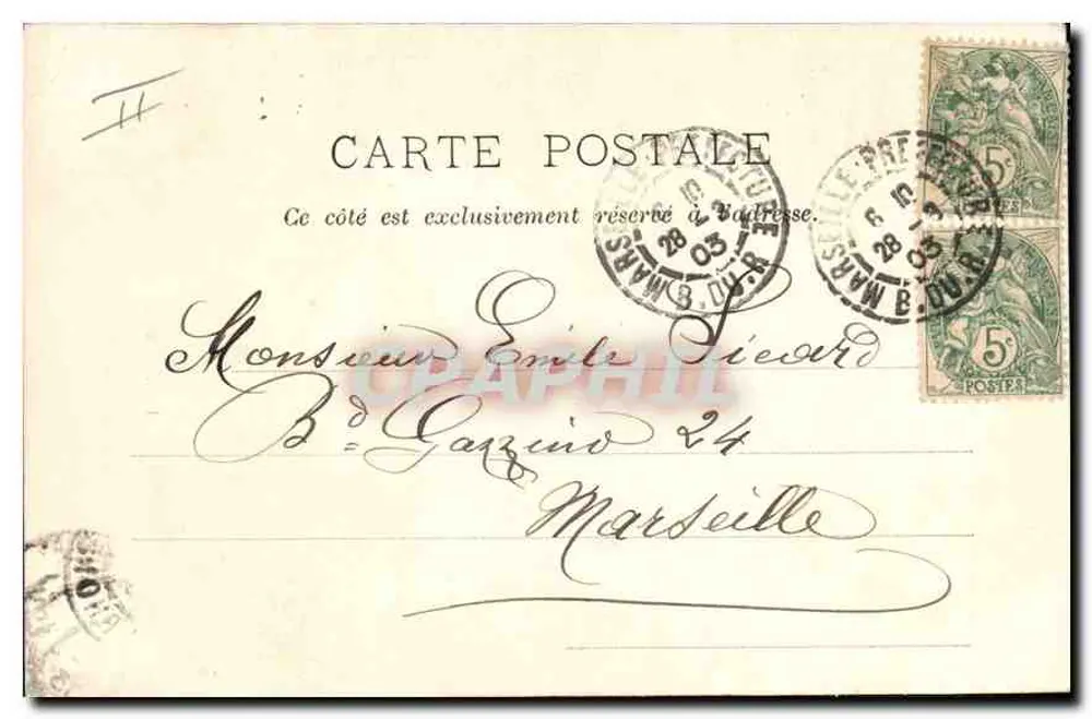 Cena provençal — músico e duas mulheres — Papeterie Germanet, Aix - Verso