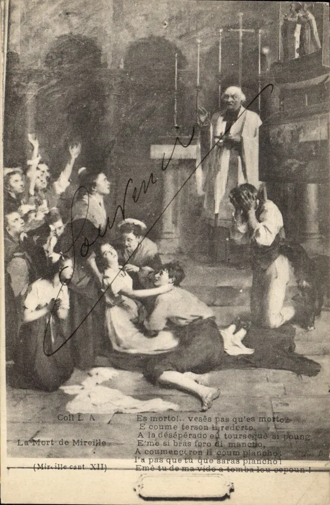Śmierć Mireille — scena z pieśni Mireille, cant XII — wydawca nieznany - Awers