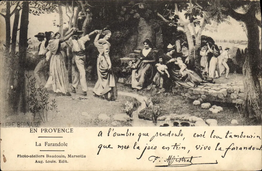 A Farandole — Na Provência — Foto-ateliers Baudouin, Marselha, Aug. Louis. Edit. - Frente