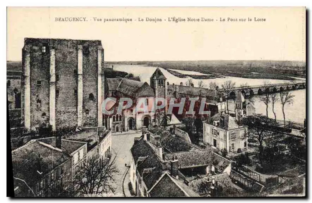 Beaugency — Panoramabild — Der Bergfried, Die Kirche Notre Dame, Die Brücke über die Loire - Vorderseite