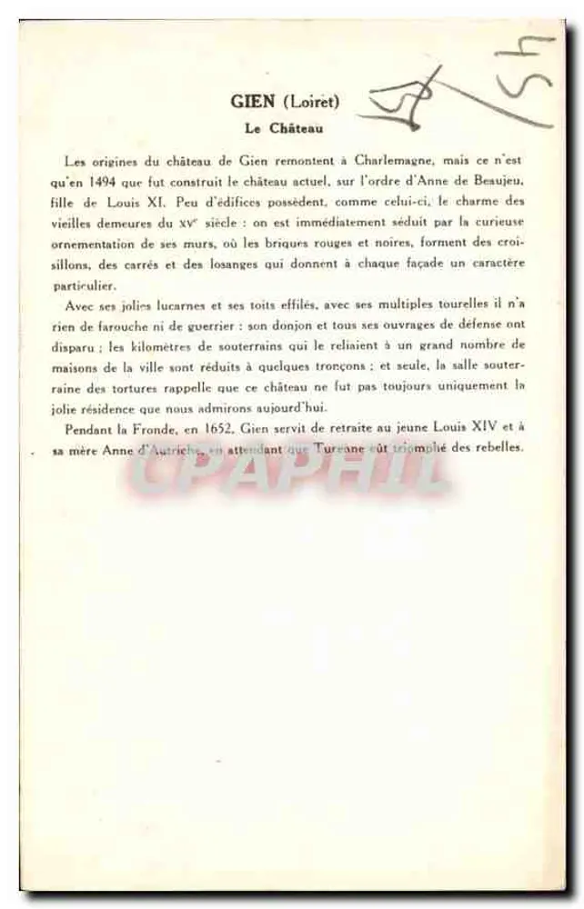 Gien (Loiret) — O Castelo — Coleção da Solution Pantanberge - Verso