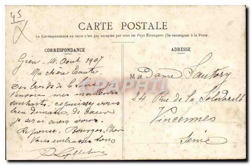 Gien (Loiret) - Vista Geral - Editor L. Marc, n° 1730 - Verso