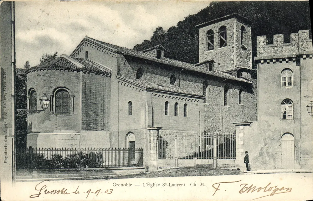 Grenoble — A Igreja de São Lourenço — Papelaria das Alpes, Lug. Robert, Grenoble - Frente