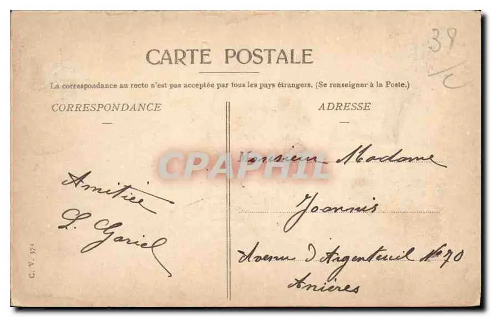 Grenoble — Ponte Suspensa sobre o Drac — Editor C. V. 371 - Verso