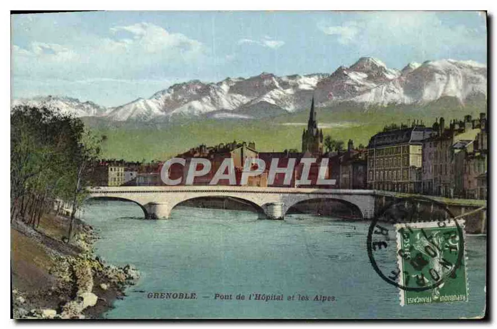 Grenoble — Brücke des Hospitals und die Alpen — P. Gaude, phot.-edit. - Vorderseite