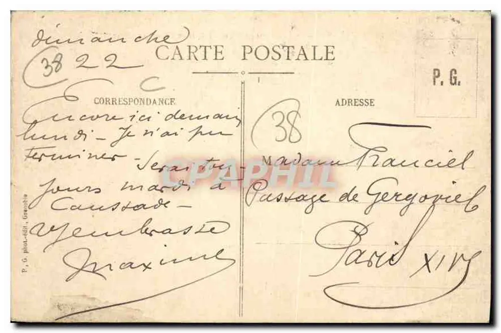 Grenoble - Allgemeiner Blick - Die Festungen und die Kette der Alpen — Verlag P.G., Nr. 301 - Rückseite