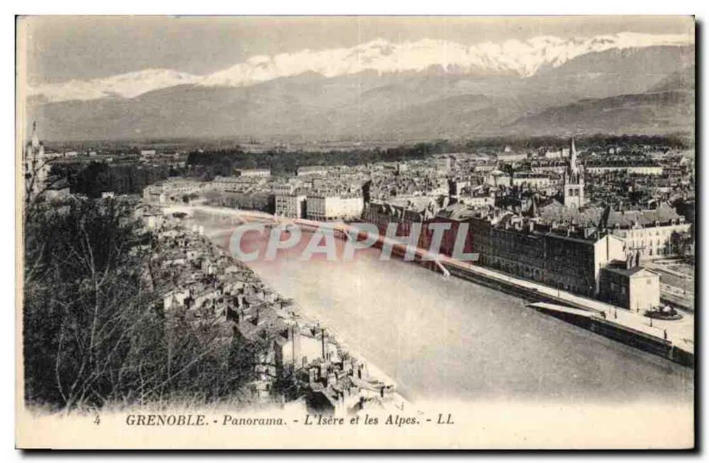 Grenoble - Panorama - A Isère e as Alpes - LL - Frente