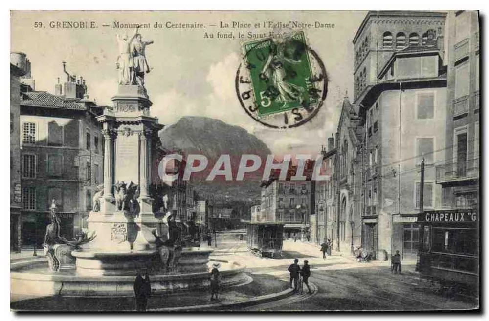 Grenoble — Denkmal des Centennaires — Die Place und die Kirche Notre-Dame - Vorderseite