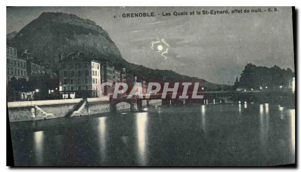 Grenoble — Os Quais e o St-Eynard, efeito de noite — E. B. - Frente