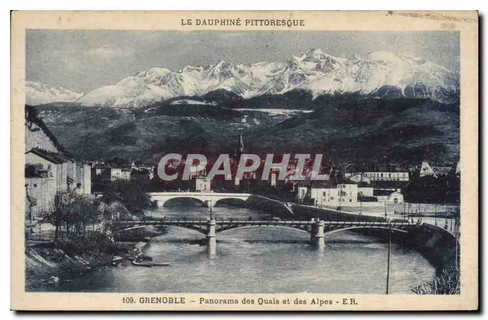 Grenoble — Panorama der Quais und der Alpen — E.R. — Serie 109 - Vorderseite