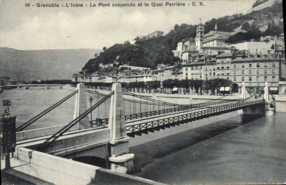 Grenoble - Die Isère - Der Hängebrücke und Quai Perrière - E.R. - Vorderseite