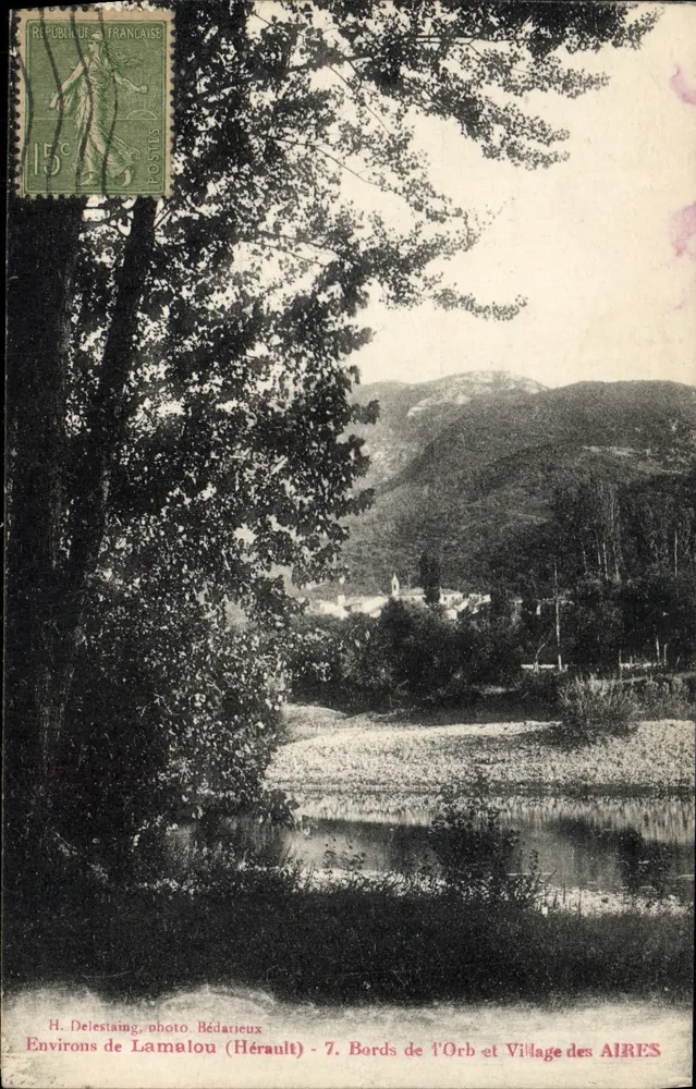 Ufer des Flusses Orb und Dorf Aires — Umgebung von Lamalou (Hérault) — H. Delestamg, Foto Bédarieux, n°7 - Vorderseite