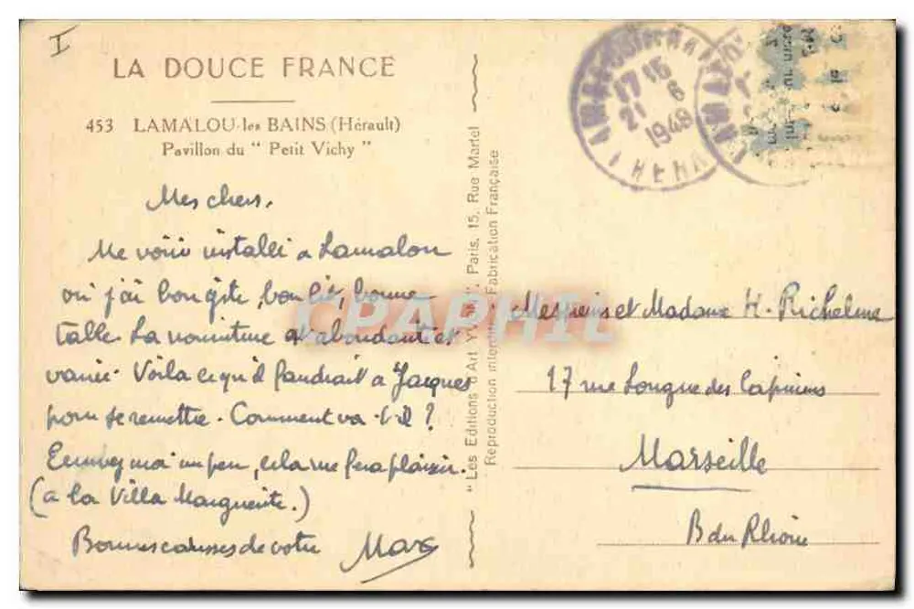 Lamalou-les-Bains — Pavillon des 'Petit Vichy' — Les Éditions Art V. Martel - Rückseite