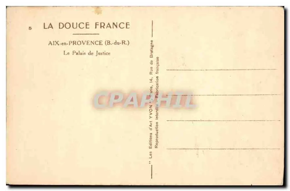 Aix-en-Provence — Das Palast der Gerechtigkeit — Éditions d'Art YVON - Rückseite