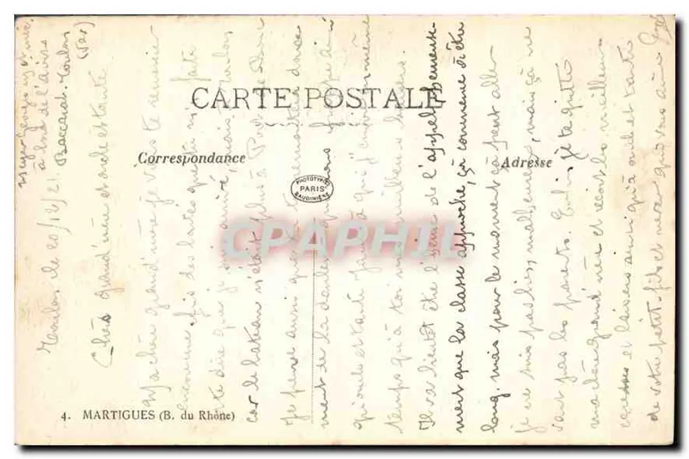 Martigues (B. du Rhône) — porto de pesca com barcos e redes — Carta postal n°4 - Verso