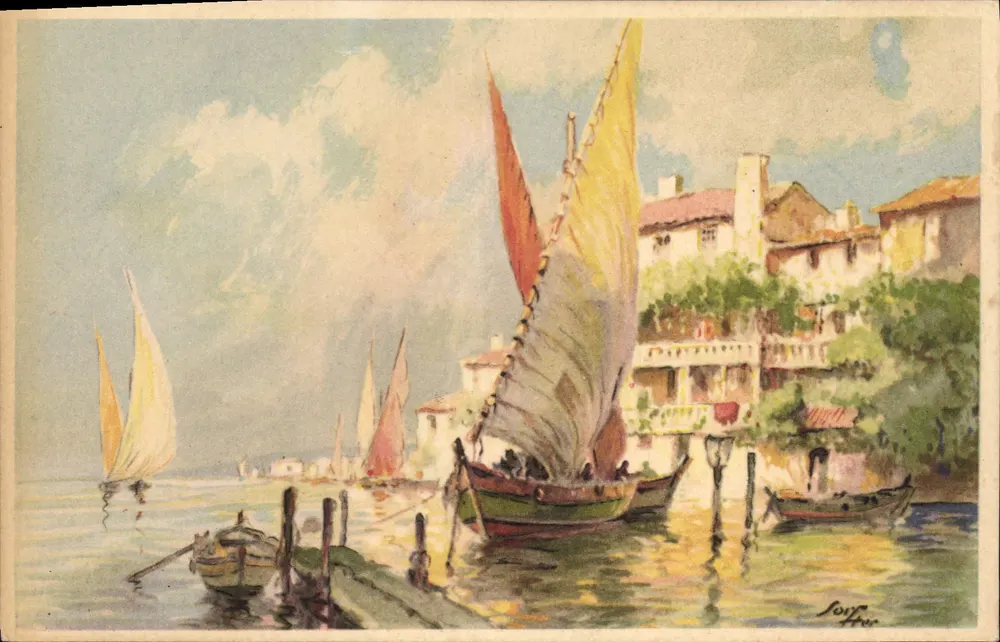 Vista de porto com barcos a vela — Editor: Edições Rhodamia — N° 207 - Frente