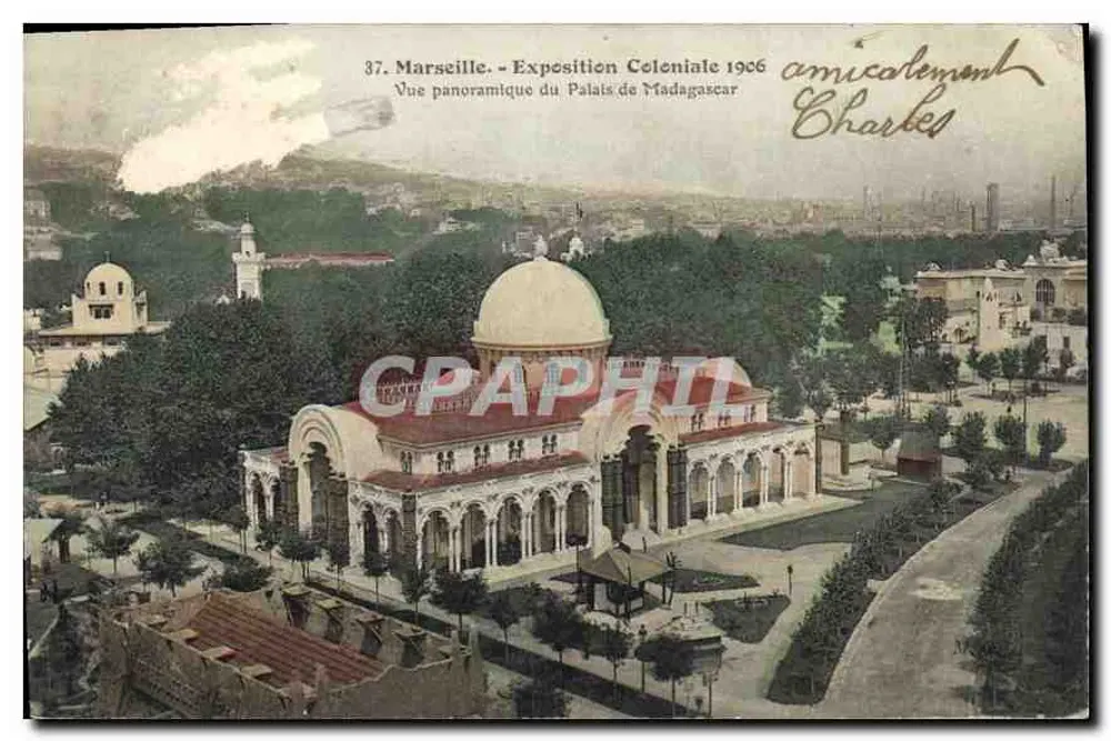 Marseille — Kolonialausstellung 1906: Panoramablick auf das Palais de Madagascar — M. O., Verleger (chiché Nadar) - Vorderseite