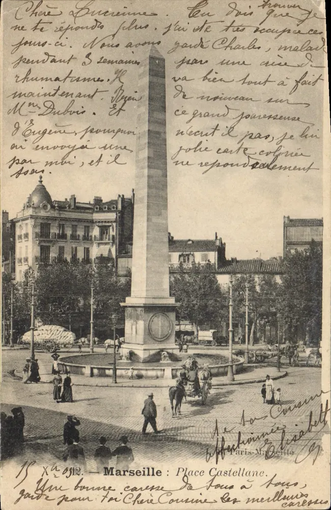 Marselha: Praça Castellane — Obelisco central — editor desconhecido, número de série não visível - Frente