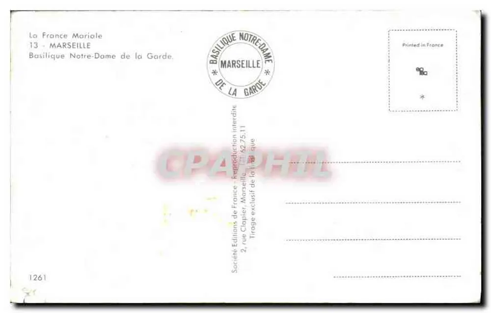 Basiliek Notre-Dame de la Garde — Marseille — Marieole Maatschappij - Achterkant