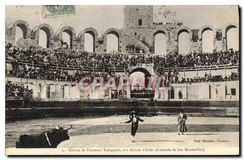 Spanische Stierkampf, in den Arenen von Arles (Llamada Las Banderillas) — Fot. Blancalin, Tarascon - Vorderseite