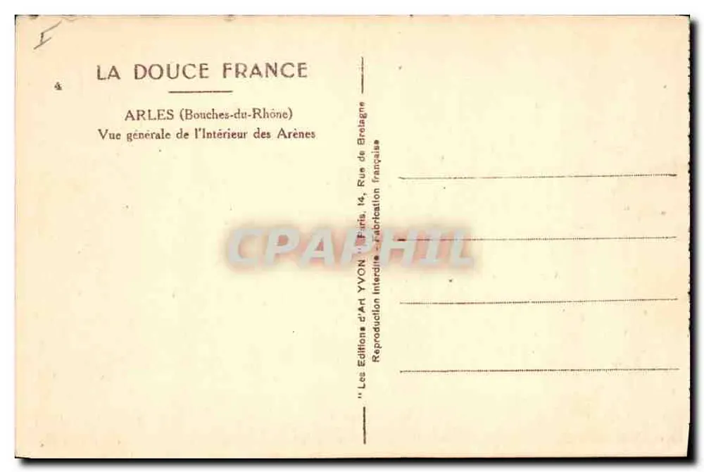 Arles — Innenansicht der Arenen — Les Éditions d'Art Yvon, Paris - Rückseite