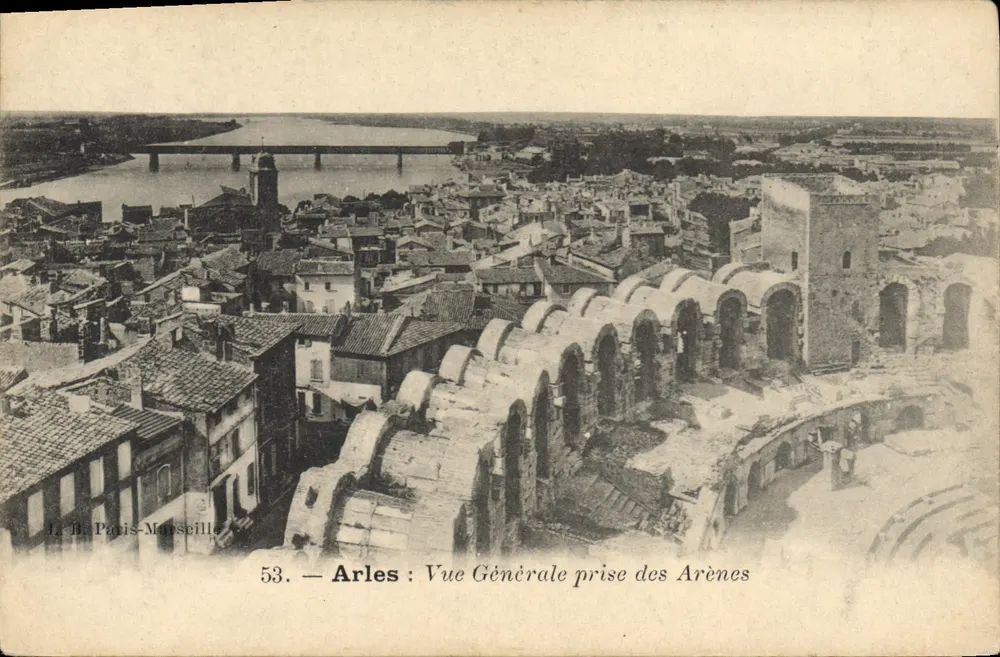 Arles : Vista generale scattata dagli Stadi — L.B. Parigi-Marsiglia, n° 53 - Recto