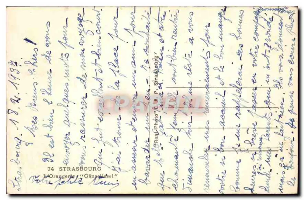 Estátua da « Gänsewiesel » — Orangerie — Strasbourg — editor C.P. Strasbourg - Verso
