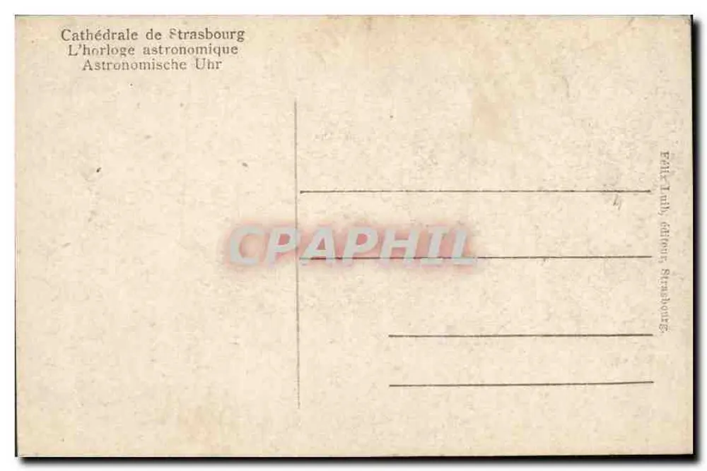 Sint-Pieterskerk in Straßburg — Het astronomische klokwerk — Uitgever T. Lübb, Straßburg - Achterkant